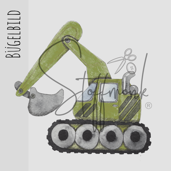 Bügelbild - Bagger grün